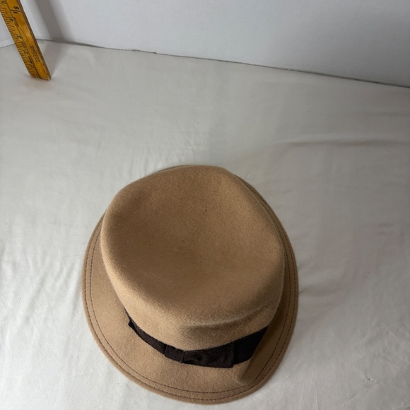 Vintage 100% Wool Doeskin Felt Hat Tan/Brown with Ribbon +Bow - Picture 3 of 9